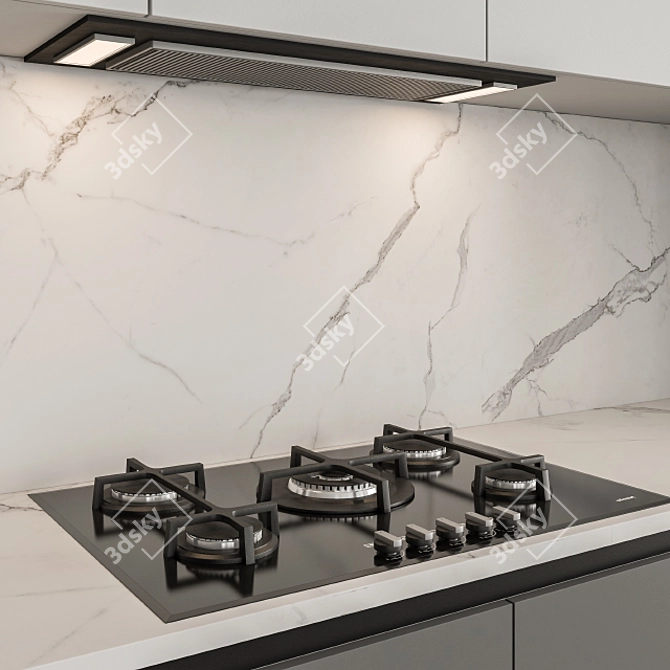 Sleek Black & Gray Marble Kitchen 3D model image 3