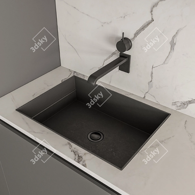Sleek Black & Gray Marble Kitchen 3D model image 4