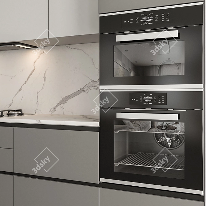 Sleek Black & Gray Marble Kitchen 3D model image 5