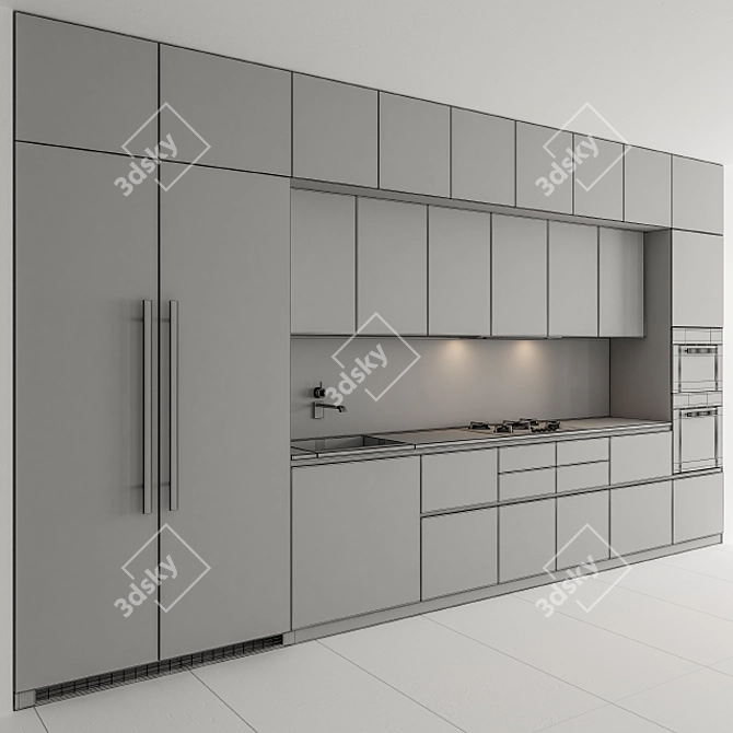 Sleek Black & Gray Marble Kitchen 3D model image 6