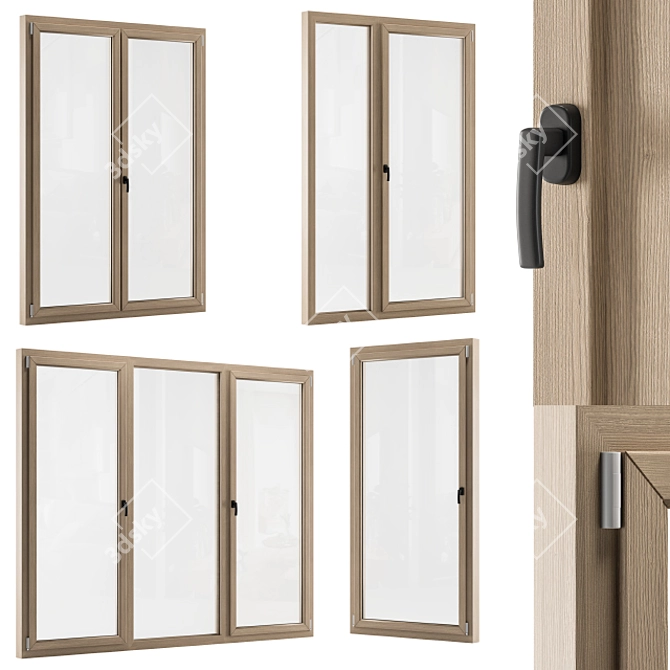 Modern Wooden Window Set 3D model image 1