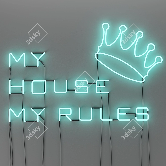 Neon "My House My Rules" Sign 3D model image 1