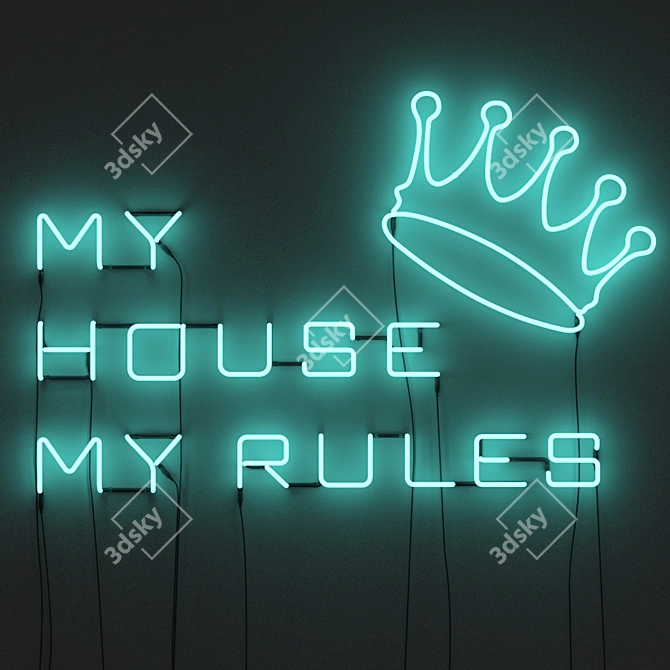 Neon "My House My Rules" Sign 3D model image 2