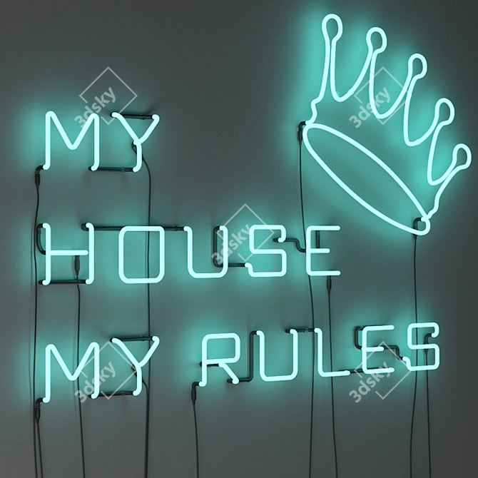 Neon "My House My Rules" Sign 3D model image 3