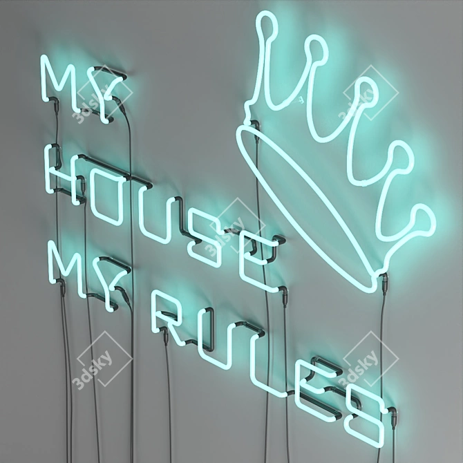 Neon "My House My Rules" Sign 3D model image 4