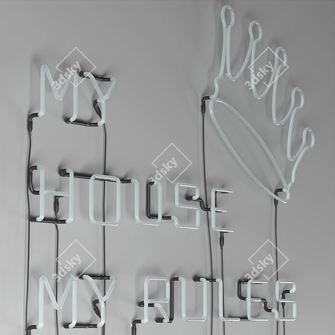 Neon "My House My Rules" Sign 3D model image 6