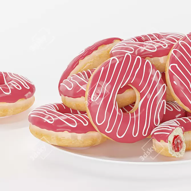 Delicious Strawberry-Filled Donuts on Plate 3D model image 2