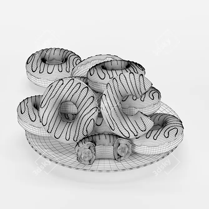 Delicious Strawberry-Filled Donuts on Plate 3D model image 4