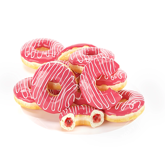 Delicious Strawberry-Filled Donuts on Plate 3D model image 5