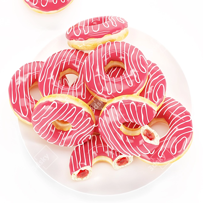 Delicious Strawberry-Filled Donuts on Plate 3D model image 10