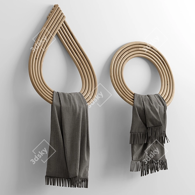 Luxury Bath Towel with Wooden Hanger 3D model image 1