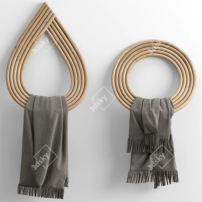 Luxury Bath Towel with Wooden Hanger 3D model image 3