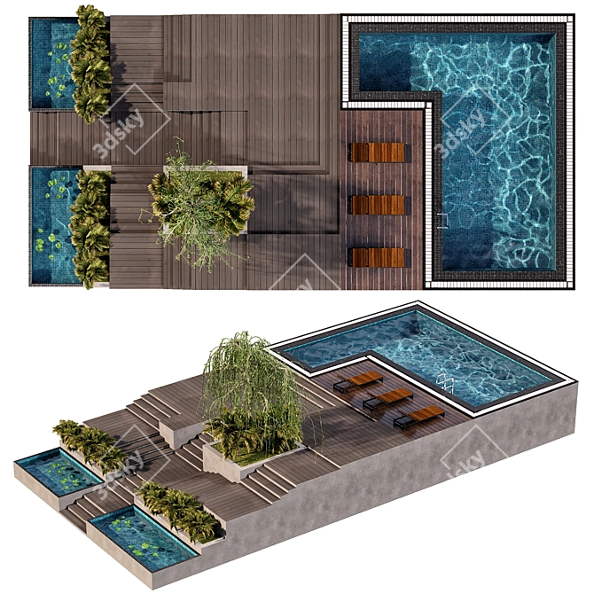 Serenity Pool & Landscape 3D model image 2