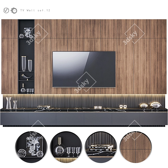 Modern TV Wall Design Set 3D model image 1