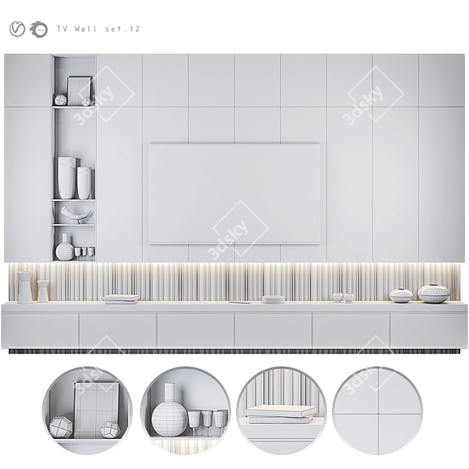 Modern TV Wall Design Set 3D model image 3