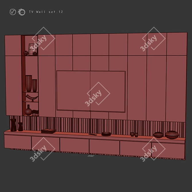 Modern TV Wall Design Set 3D model image 4