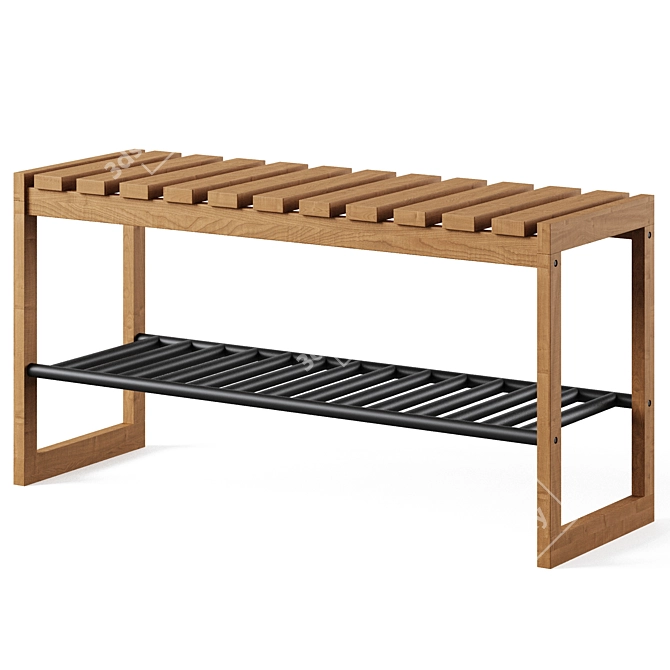 Solid Oak & Metal Bench, Kia (88x45x30 cm) 3D model image 1