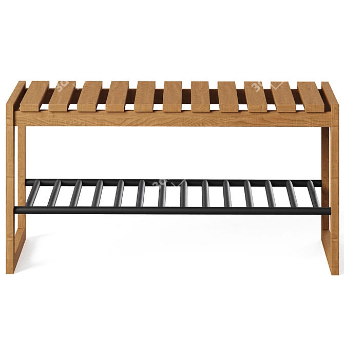 Solid Oak & Metal Bench, Kia (88x45x30 cm) 3D model image 2