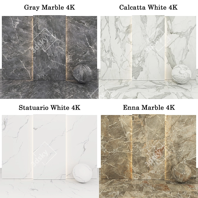 Marble Collection: Calacatta, Enna, Statuario, Gray 3D model image 2