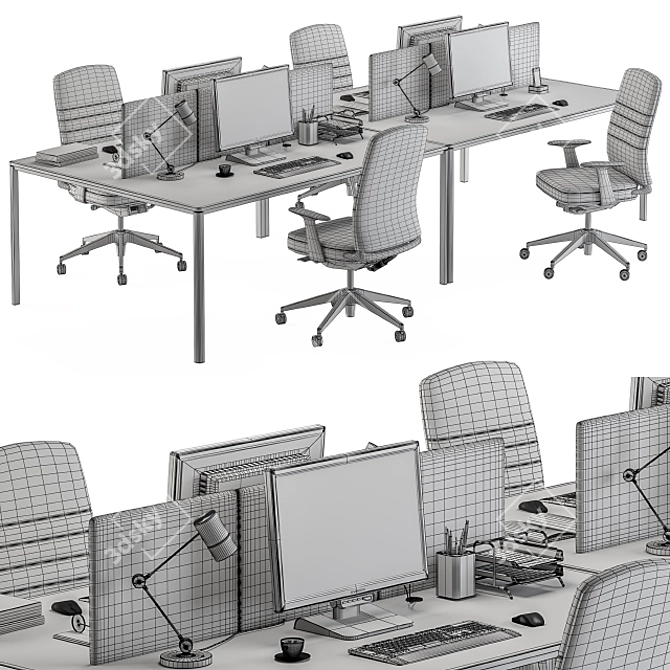 Gray Employee Desk Set 3D model image 6