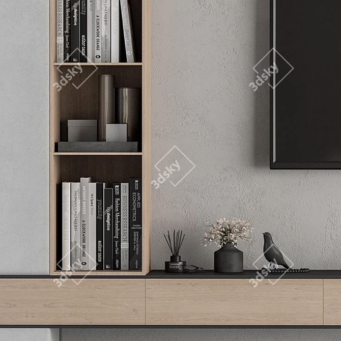 Stylish TV Wall Set - Wood & Concrete 3D model image 2