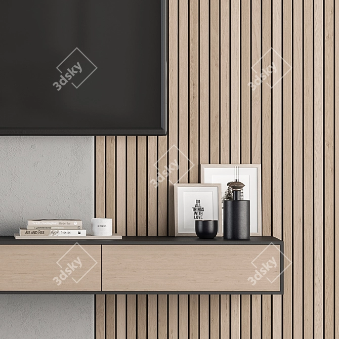 Stylish TV Wall Set - Wood & Concrete 3D model image 3