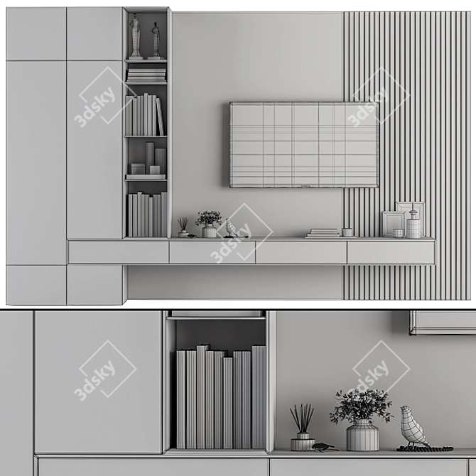 Stylish TV Wall Set - Wood & Concrete 3D model image 4