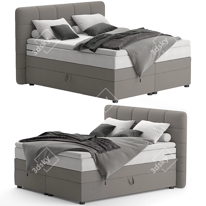 Sleek Gray Bed: Stylish and Comfortable 3D model image 2