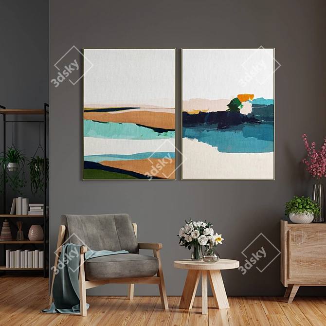 Elegant Frames S-296: Set of 2 Paintings in High-Quality Materials 3D model image 4