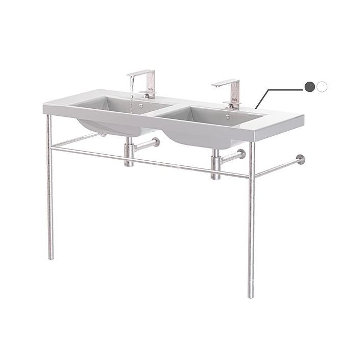 Luxury Double Basin Console Sink with Polished Chrome Stand 3D model image 1