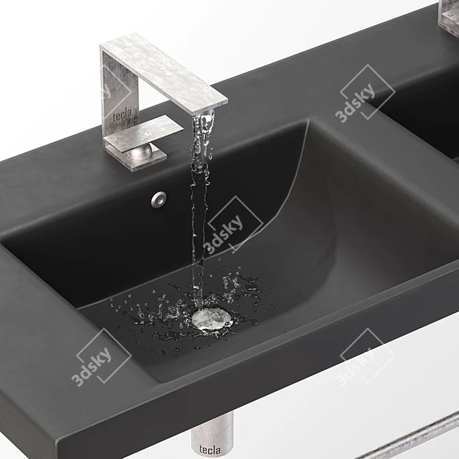 Luxury Double Basin Console Sink with Polished Chrome Stand 3D model image 4