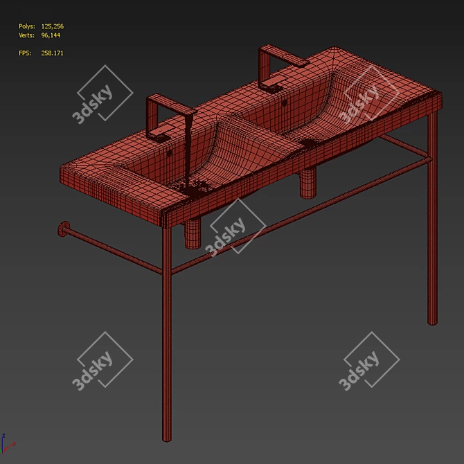 Luxury Double Basin Console Sink with Polished Chrome Stand 3D model image 6