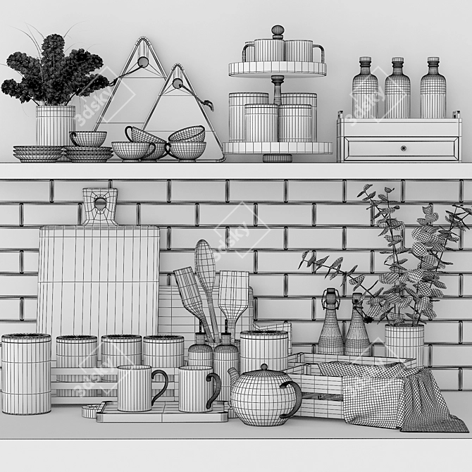 Polygonal Kitchen Set: 459K Polygons 3D model image 5