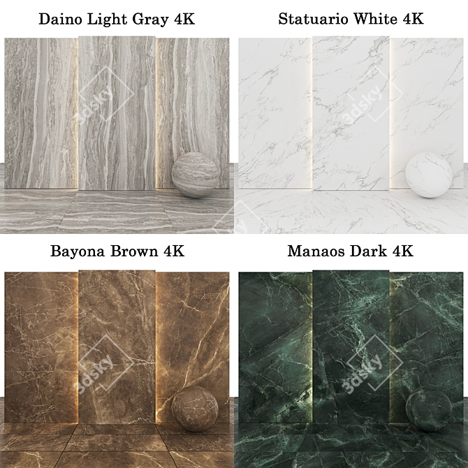 Elegant Marble Collection: Statuario, Bayona, Daino, Manaos 3D model image 2