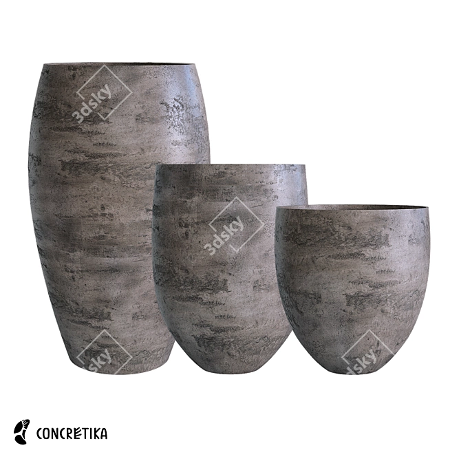 Modern Barrel Concrete Planter 3D model image 1