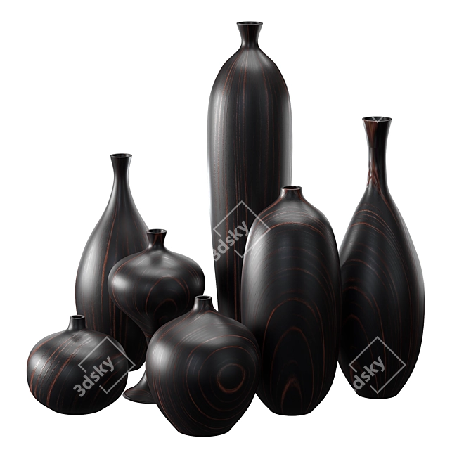 Elegant Blackwood Vase Set 3D model image 2