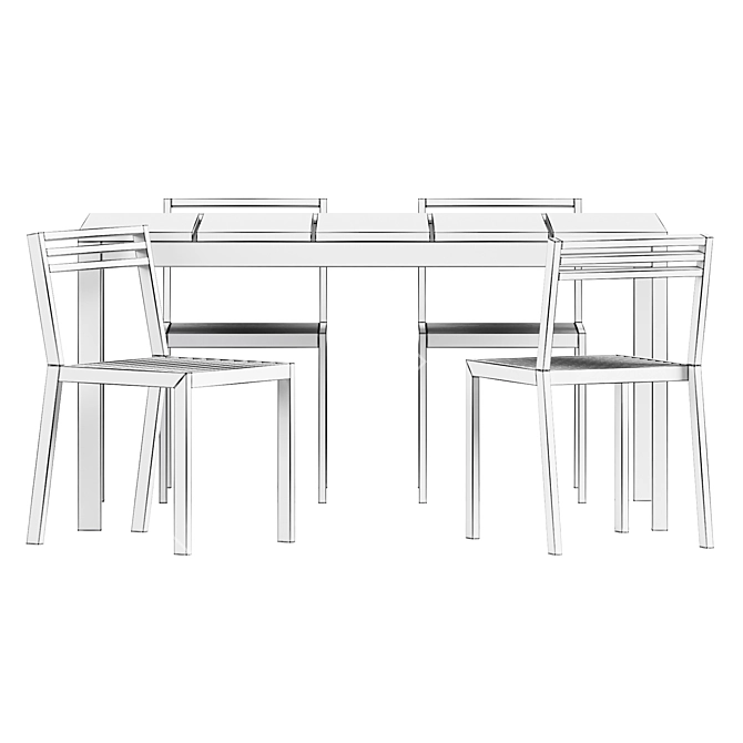 Modern Teak Table and Chairs 3D model image 6