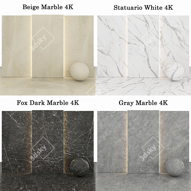 Luxury Marble Collection: Statuario White, Beige, Fox Dark & Gray 3D model image 2