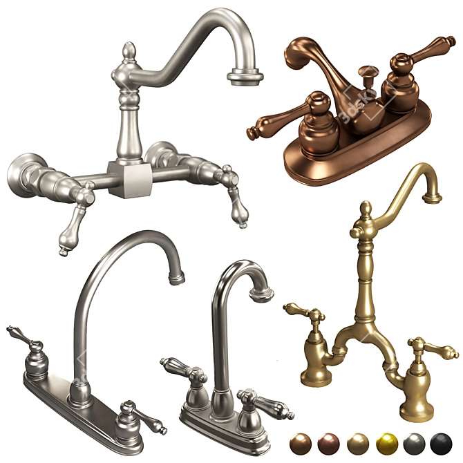 Vintage-Inspired Kingston Faucets 3D model image 1