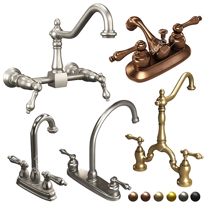 Vintage-Inspired Kingston Faucets 3D model image 8