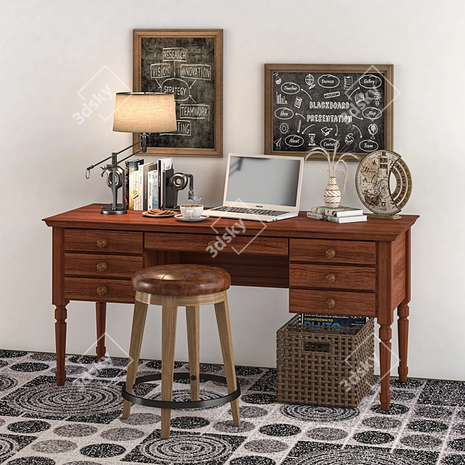 Modern Office Essentials: Laptop, Books, Decor 3D model image 1