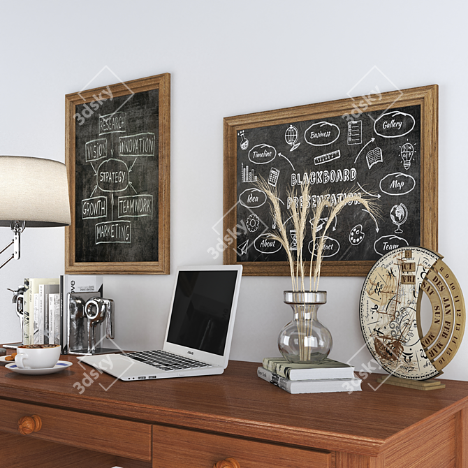 Modern Office Essentials: Laptop, Books, Decor 3D model image 14