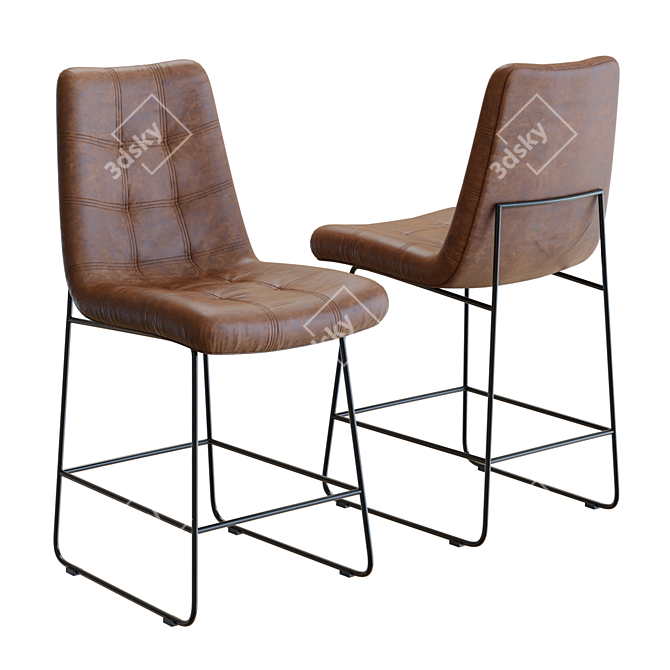 Crate & Barrel Naomi Leather Stool: Elegant and Versatile 3D model image 1