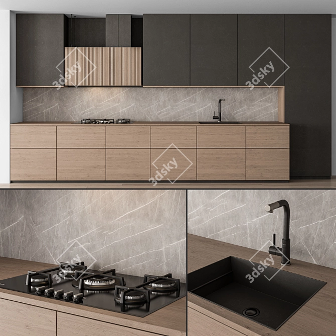 Sleek Black Wood Kitchen -76 3D model image 1