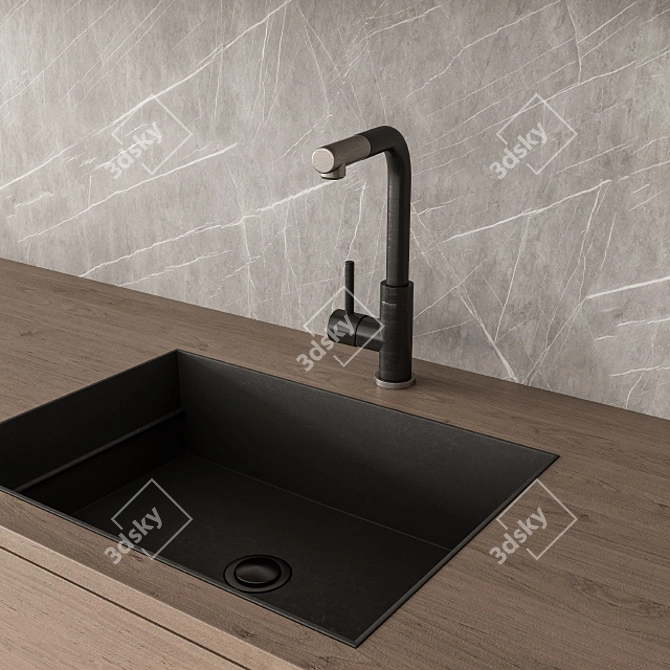 Sleek Black Wood Kitchen -76 3D model image 2