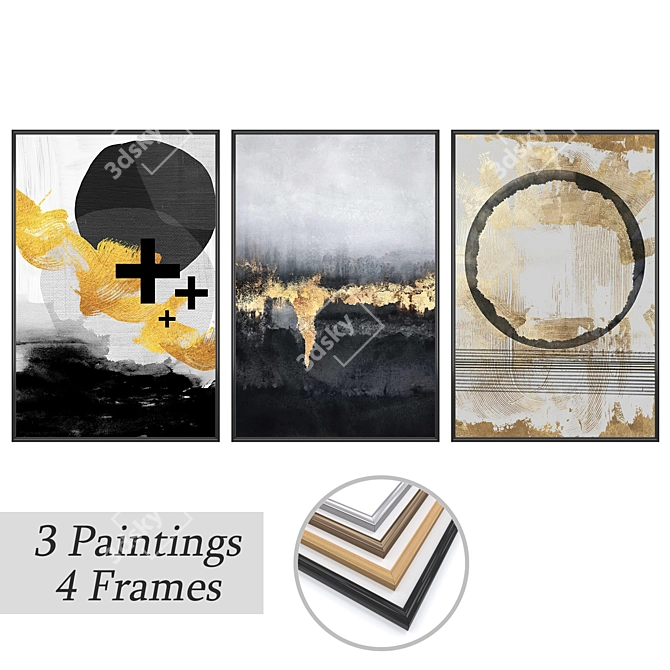 Elegant Wall Art Set: 3 Paintings with 4 Frame Options 3D model image 1