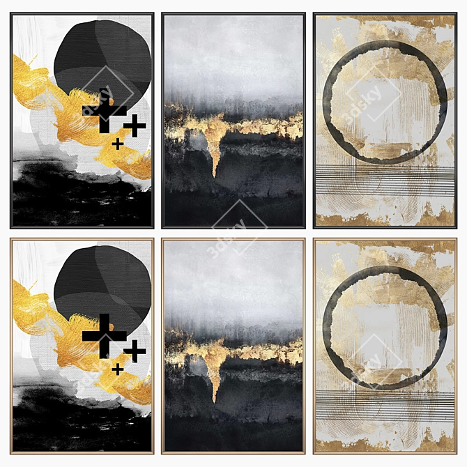 Elegant Wall Art Set: 3 Paintings with 4 Frame Options 3D model image 2