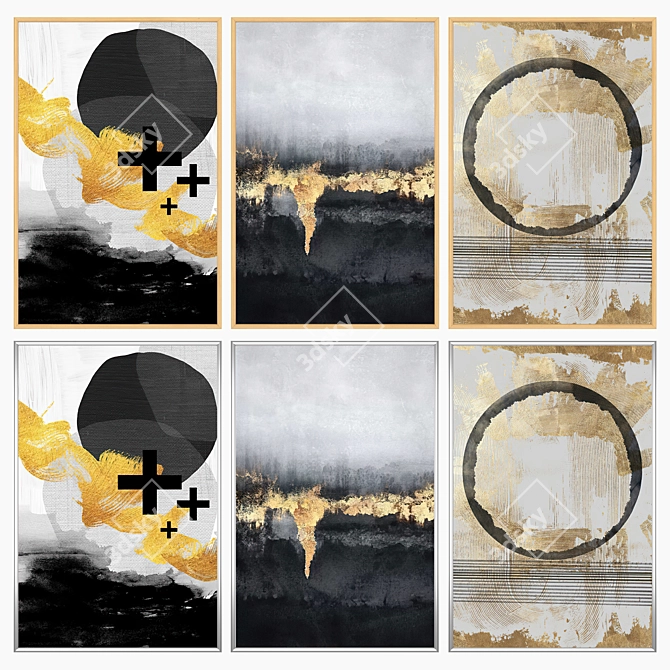 Elegant Wall Art Set: 3 Paintings with 4 Frame Options 3D model image 3