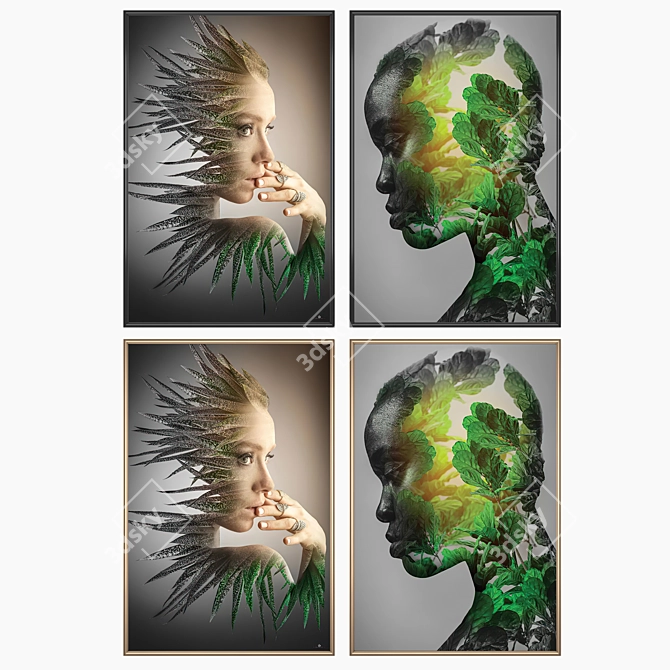 Artful Masterpieces: 2 Paintings with 4 Frame Options 3D model image 2