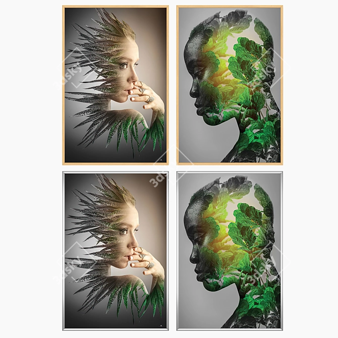 Artful Masterpieces: 2 Paintings with 4 Frame Options 3D model image 3